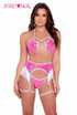 R-6093 - Sequin Hot Pink Garter Belt with Fringe Detail  With Top 6091 and Panty 6092