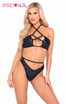 R-6078 - Black Shimmer Bikini Top with Criss-Cross Detail With Bottom 6079