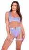 R-6071 - Lavender Shimmer Crop Top with Strap Detail with Bottom 6074