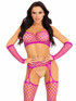 LA89301, Net Crop Top, Garter Stockings, and Gloves Set by Leg Avenue