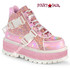 SLACKER-50, 2" Baby Pink Platform Glitter Dual Buckle Straps Ankle Boot By Demonia
