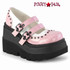 SHAKER-27, Baby Pink/White Wingtip Maryjane Platform Shoes By Demonia