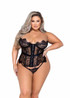 R-LI556Q, Plus Size Black Fantasy Eyelash Lace Bustier Set By Roma