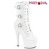 Adore-1043, White Faux Leather 7" Lace-up Ankle Boots with Triple Buckles