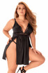 MA7341X, Plus Size Black Lace & Side Slits Babydoll by Mapale