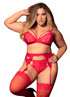 MA8221X, Plus Size Red Bra, Thong and Garterbelt Set By Mapale