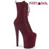 Enchant-1040S, Burgundy Lace-Up Suede Ankle Boots with Prismatic Linear Design