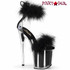 FLAMINGO-824F, 8" Black Marabou Platform Sandal By Pleaser