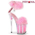 FLAMINGO-824F, 8" Baby Pink Marabou Platform Sandal By Pleaser