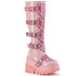 SHAKER-210, Baby Pink Wedge Knee High Boots with Heart Shape Detail By Demonia