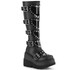 SHAKER-210, Black Vegan Leather Wedge Knee High Boots with Heart Shape Detail By Demonia