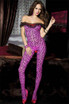 Music Legs ML-1020, Neon Pink Leopard Print Body Stocking