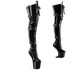 CRAZE-3028, 8 Inch Black Heelless Thigh High Boots with Buckles