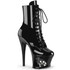 MOON-1020SK, Black Cut Out Platform Ankle Boots with Skull and Bones