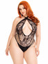 Leg Avenue LA89313X,  Plus Size Black Lace and Net Crossover Teddy