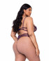 R-LI653Q, Plus Size Eyelash Lace and Faux Patent Leather Trim Plum Teddy Back View