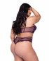 R-LI652Q, Plus Size Eyelash Lace and Faux Patent Leather Trim Long Line Bra Set Back View