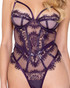 Roma R-LI653, Eyelash Lace and Faux Patent Leather Trim Plum Teddy