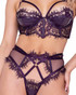 Roma R-LI652, Eyelash Lace and Faux Patent Leather Trim Long Line Bra Set