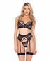 R-LI615, Lace Heart and Dot Mesh Garter Set By Roma