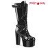 TORMENT-218, Black Patent Knee High Platform with Skull Accent