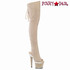 SPECTATOR-3030, Nude Faux Leather Thigh High Boots with Open Back and Peep Toe