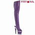 SPECTATOR-3030, Purple Faux Leather Thigh High Boots with Open Back and Peep Toe