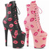 FLAMINGO-1020KISSES, 8 Inch Ankle Boots with Red Lips Print By Pleaser