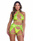 Roma PR-6417, Neon Yellow Sequin Leg Strap Garter Belt View With Top PR-6416 Bottom Short PR-6415