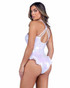 PR-6441, White Keyhole Romper with Ruffle Detail Back View