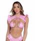 PR-6451, Baby Pink Metallic Iridescent Ruffle Shrug By Roma