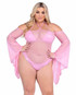 Roma PR-6497X, Plus Size Baby Pink Sheer Bell Sleeve Romper