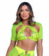 PR-6421, Neon Yellow Sequin Top with Mesh Sleeves By Roma
