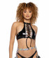 JR-108, Black Holo Prism & Vinyl Lace-Up Halter Top By J. Valentine