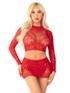 LA81668, Red Rhinestones Lace Crop and Mini Skirt By Leg Avenue
