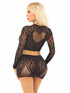 LA81668, Black Rhinestones Lace Crop and Mini Skirt Back View