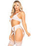 LA89333, White Lace Bra Top with Garterbelt and Stocking Attached Side View