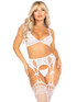 Leg Avenue LA89333, White Lace Bra Top with Garterbelt and Stocking Attached