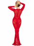 LA86005, Red Lace and Net Long Dress Back View