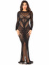 LA86005, Black Lace and Net Long Dress By Leg Avenue