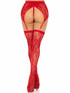 LA1608, Red Lace Thigh Highs with Crossover Garter belts Back View