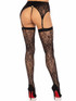 LA1608, Black Lace Thigh Highs with Crossover Garterbelts Back View