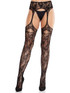 LA1612, Black Bloom Net Stocking with Attached Garterbelt By Leg Avenue