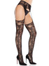 LA1612, Black Bloom Net Stocking with Attached Garterbelt Side View