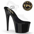 ADORE-708PREM, 7 inch Clear Ankle Strap Black Sandal with Clear Soft Strap By Pleaser USA