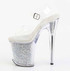 Pleaser FLAMINGO-808PREM-RSI, 8" Ankle Strap Sandal with Clear Soft Strap and Rhinestones Insert in Platform