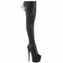 Pleaser JUBILANT-3007, 7 Inch Stiletto Heel Thigh High Boots with Back Slit Lace Detail Black Faux Leather