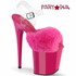 FLAMINGO-808FUR, 8 Inch Heel Ankle Strap Sandal with Fuchsia Fluffy Faux Fur By Pleaser USA