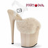 Pleaser FLAMINGO-808FUR, Cream 8 Inch Heel Ankle Strap Sandal Fluffy Faux Fur