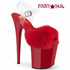 Pleaser FLAMINGO-808FUR, 8 Inch Heel Ankle Strap Red Sandal with Fluffy Faux Fur